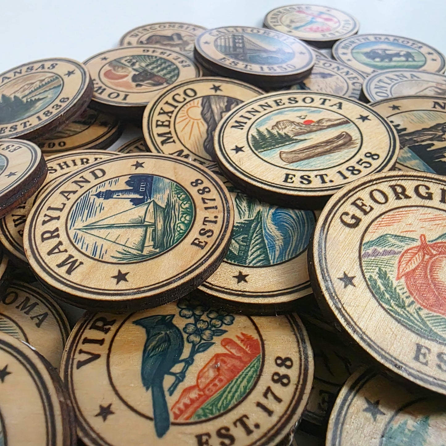 50 State Stamp Wood Magnet Set