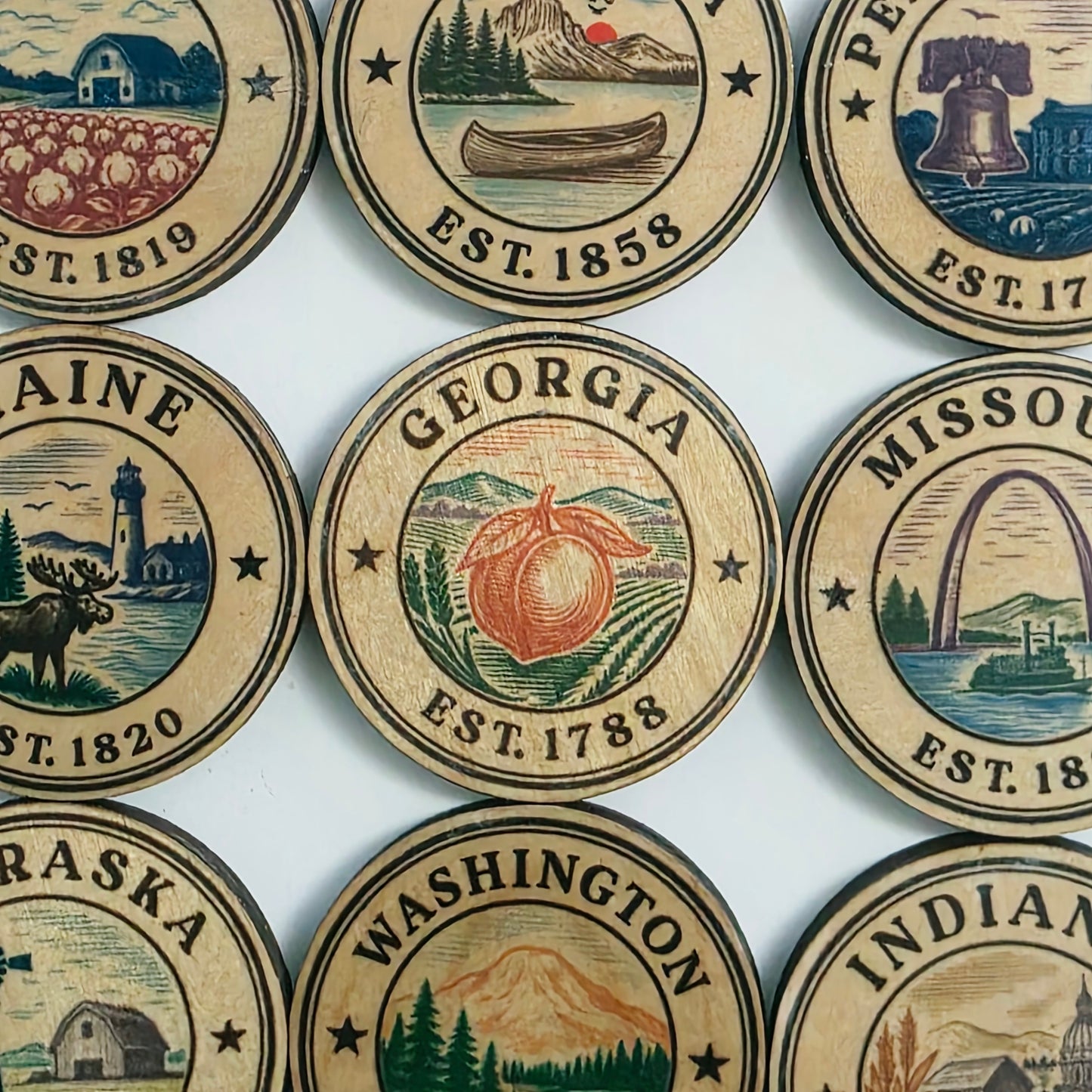 50 State Stamp Wood Magnet Set