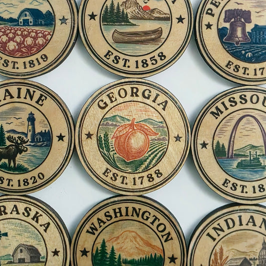 50 State Stamp Wood Magnet Set