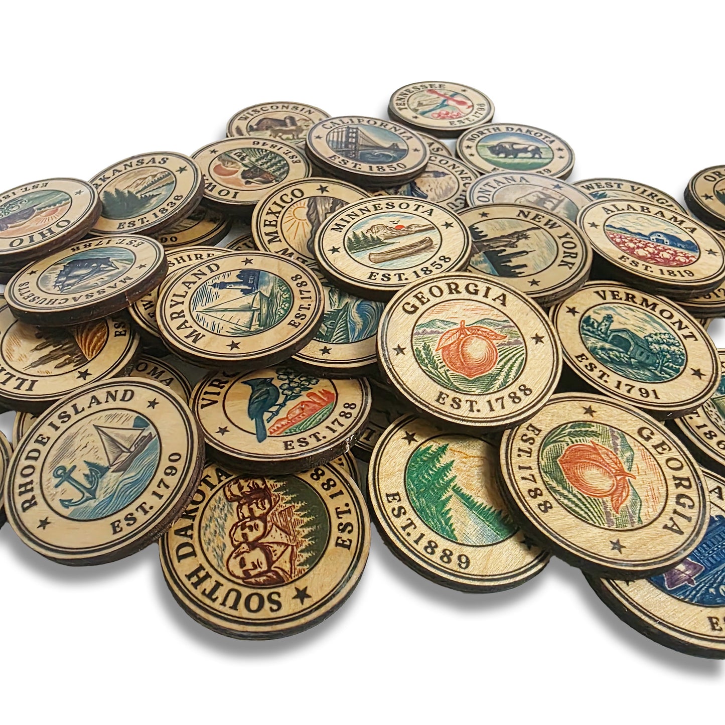 50 State Stamp Wood Magnet Set