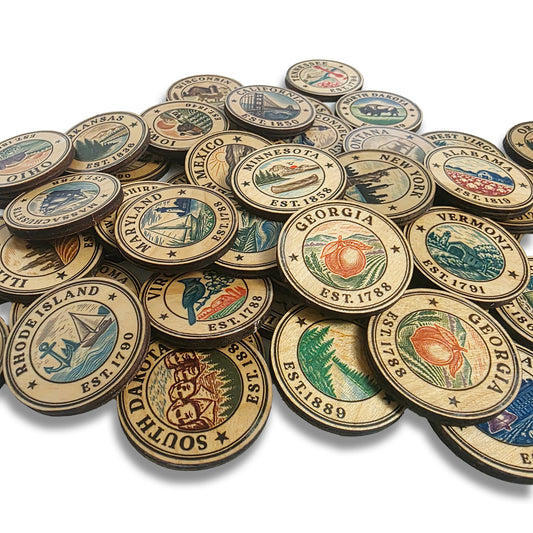 50 State Stamp Wood Magnet Set